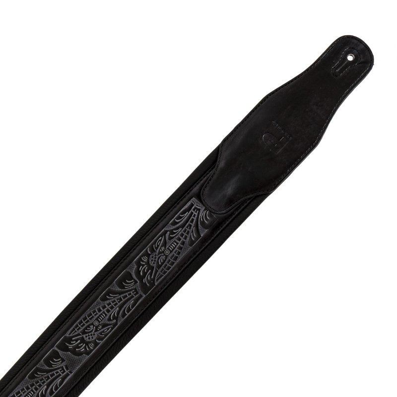 Profile - Leather Padded Strap with Tooled Hibiscus Flower Pattern Black