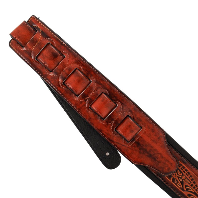 Profile - Leather Padded Strap with Tooled Hibiscus Flower Pattern Dark Brown and Black