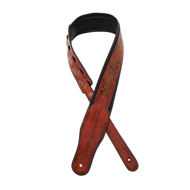 Profile - Leather Padded Strap with Tooled Hibiscus Flower Pattern Dark Brown and Black