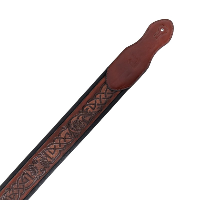Profile - Leather Padded Strap with Celtic Knot Pattern Dark Brown