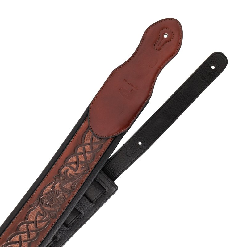 Profile - Leather Padded Strap with Celtic Knot Pattern Dark Brown
