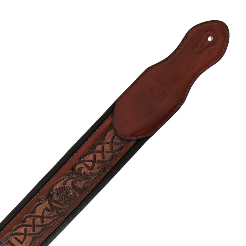 Profile - Leather Padded Strap with Celtic Knot Pattern Dark Brown