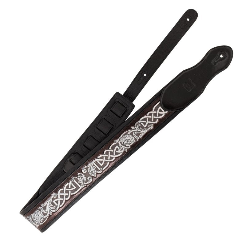 Profile - Leather Padded Strap -  Dark Brown and Black with Silver Celtic Knot Pattern