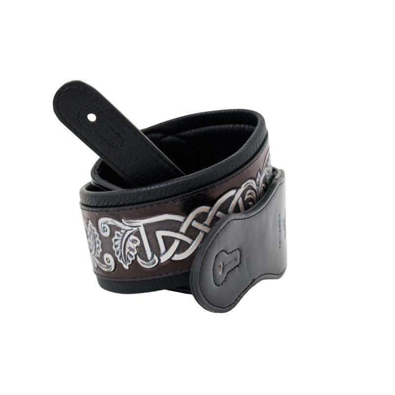 Profile - Leather Padded Strap -  Dark Brown and Black with Silver Celtic Knot Pattern