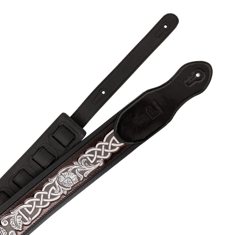 Profile - Leather Padded Strap -  Dark Brown and Black with Silver Celtic Knot Pattern