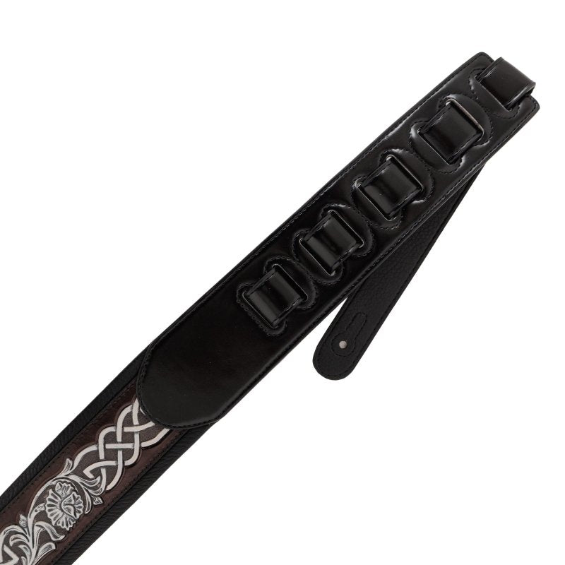 Profile - Leather Padded Strap -  Dark Brown and Black with Silver Celtic Knot Pattern