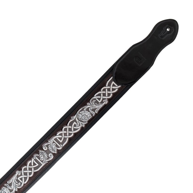 Profile - Leather Padded Strap -  Dark Brown and Black with Silver Celtic Knot Pattern
