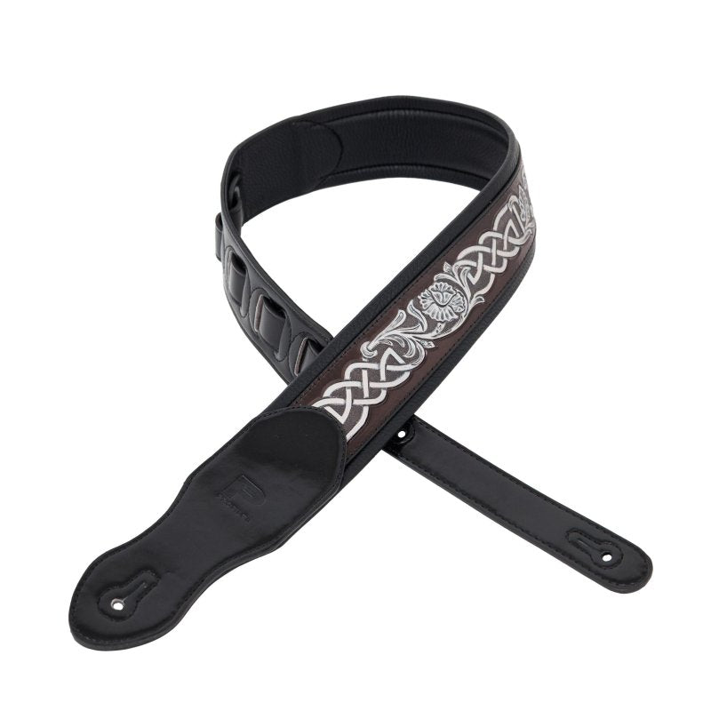 Profile - Leather Padded Strap -  Dark Brown and Black with Silver Celtic Knot Pattern