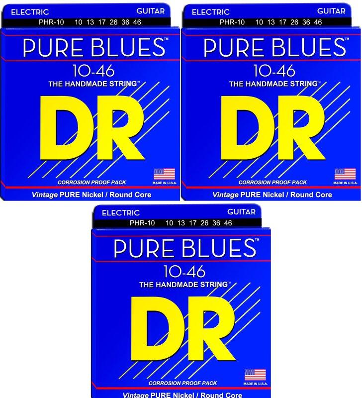 DR Handmade Strings - Pure Blues Electric Guitar Strings, Medium (10-46) (3 Pack)