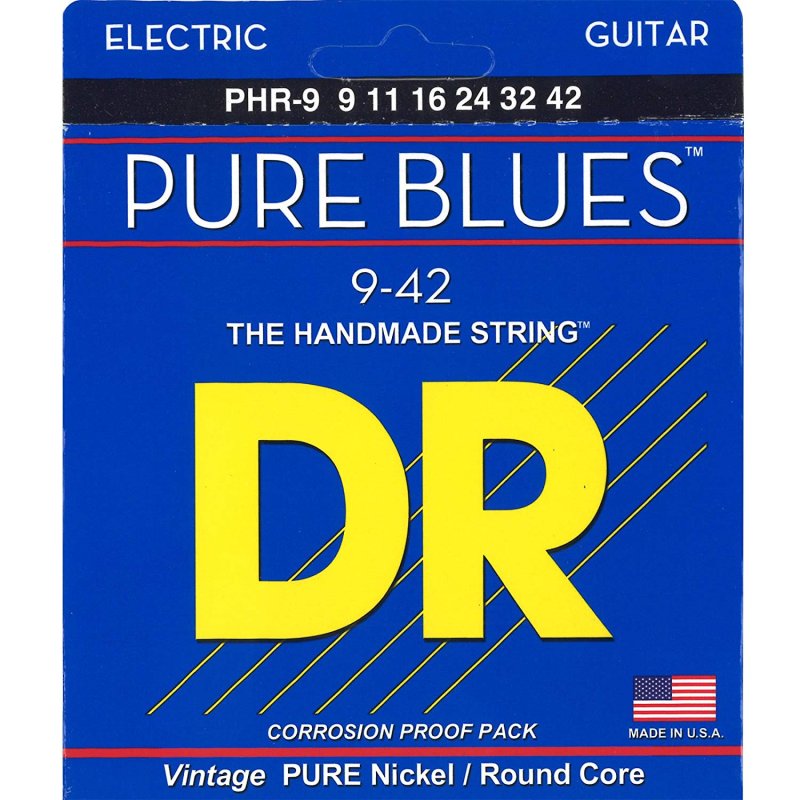 DR Handmade Strings - Pure Blues Electric Guitar Strings, Light (9-42)