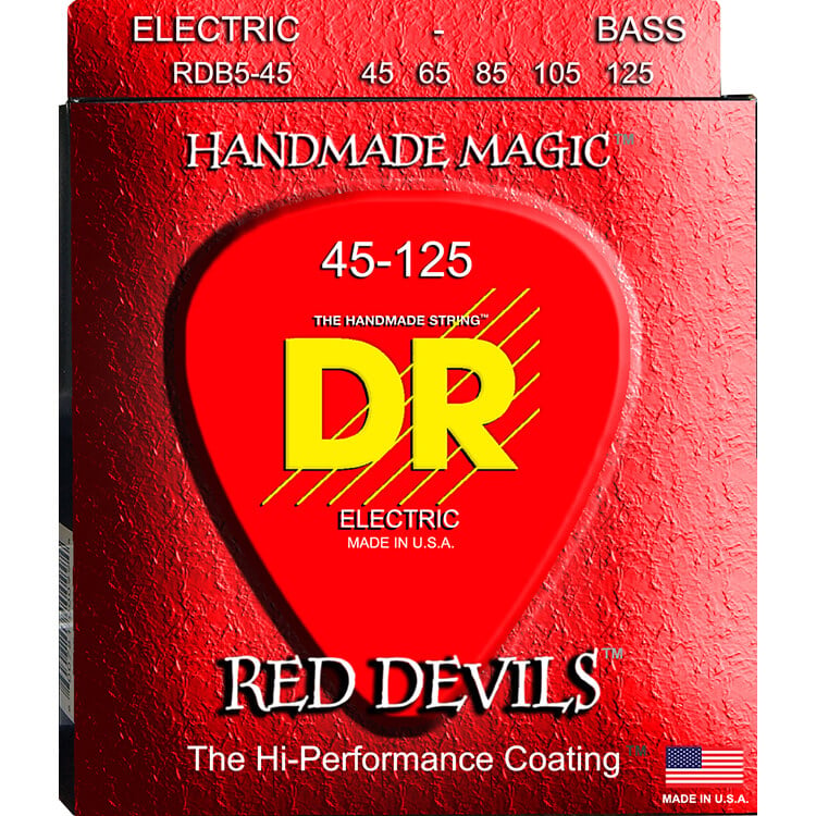 DR Handmade Strings - Red Devils 5-String Coated Bass Strings, Medium (45-125)