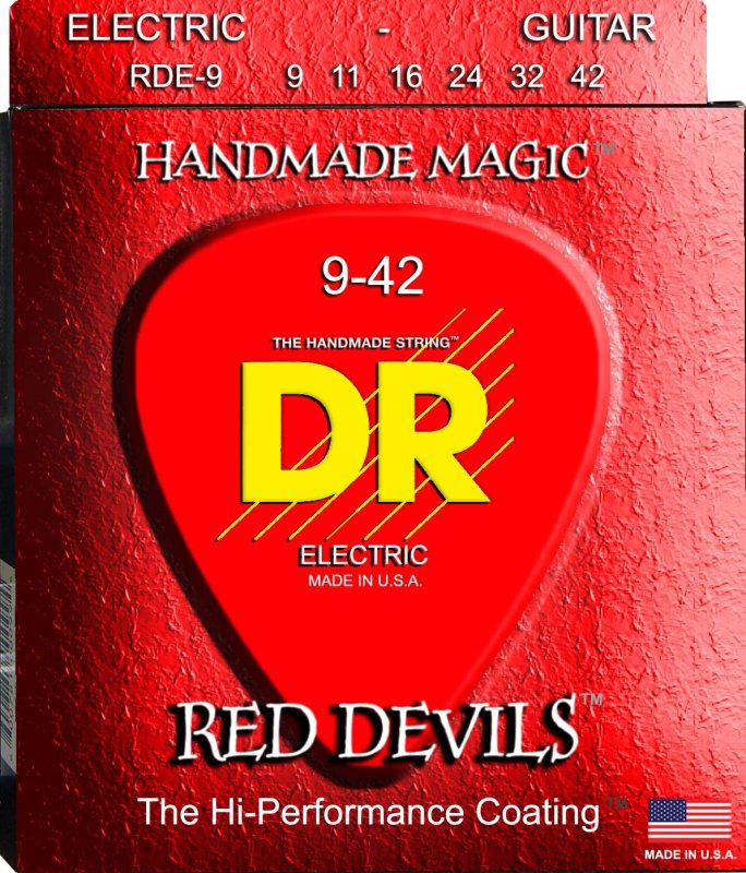 DR Handmade Strings - Red Devils Coated Electric Guitar Strings, Light (9-42)