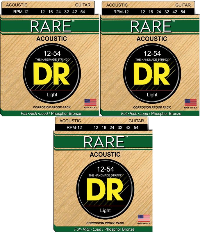 DR Handmade Strings - Rare Acoustic Guitar Strings, Light (12-54) (3 Pack)