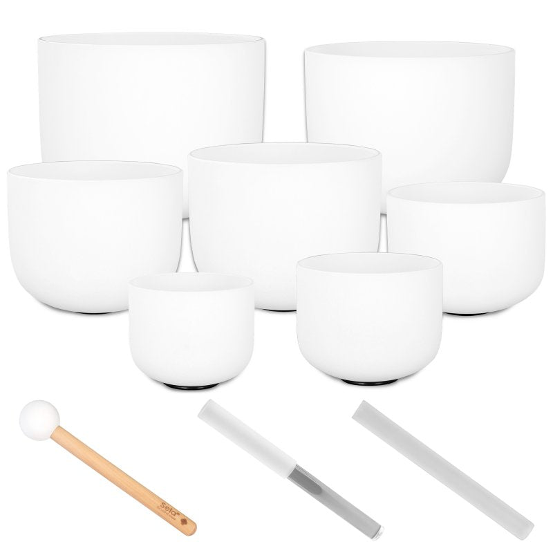 Sela Percussion - 7-Piece Frosted Crystal Singing Bowls From 8" to 14" (440 Hz)