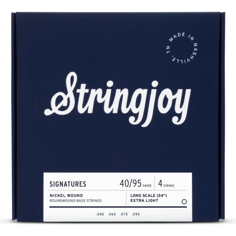 Stringjoy - Extra Light Gauge (40-95) 4 String Long Scale Nickel Wound Bass Guitar Strings