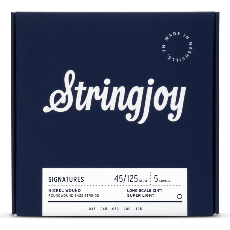 Stringjoy - Super Light Gauge (45-125) 5 String Long Scale Nickel Wound Bass Guitar Strings