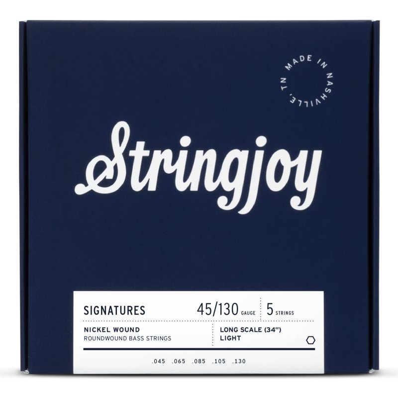 Stringjoy - Light Gauge (45-130) 5 String Long Scale Nickel Wound Bass Guitar Strings