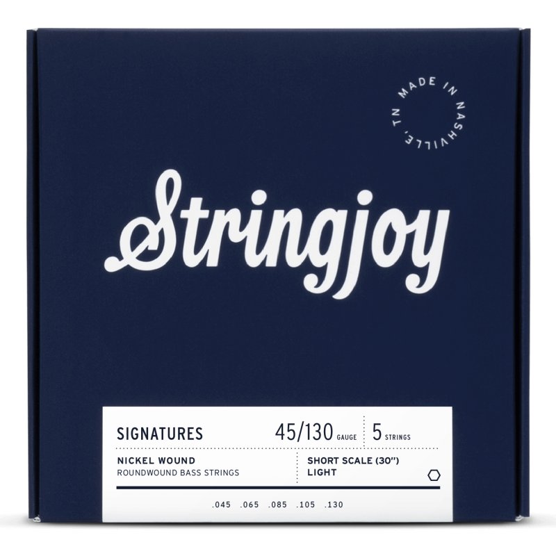 Stringjoy - Light Gauge (45-130) 5 String Short Scale Nickel Wound Bass Guitar Strings
