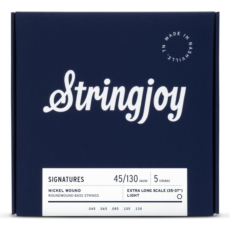 Stringjoy - Light Gauge (45-130) 5 String Extra Long Scale Nickel Wound Bass Guitar Strings