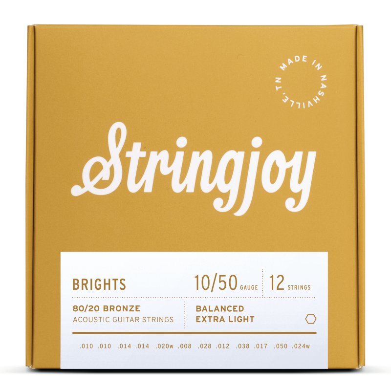 Stringjoy - 12 String Extra Light Gauge (10-50) 80/20 Bronze Acoustic Guitar Strings