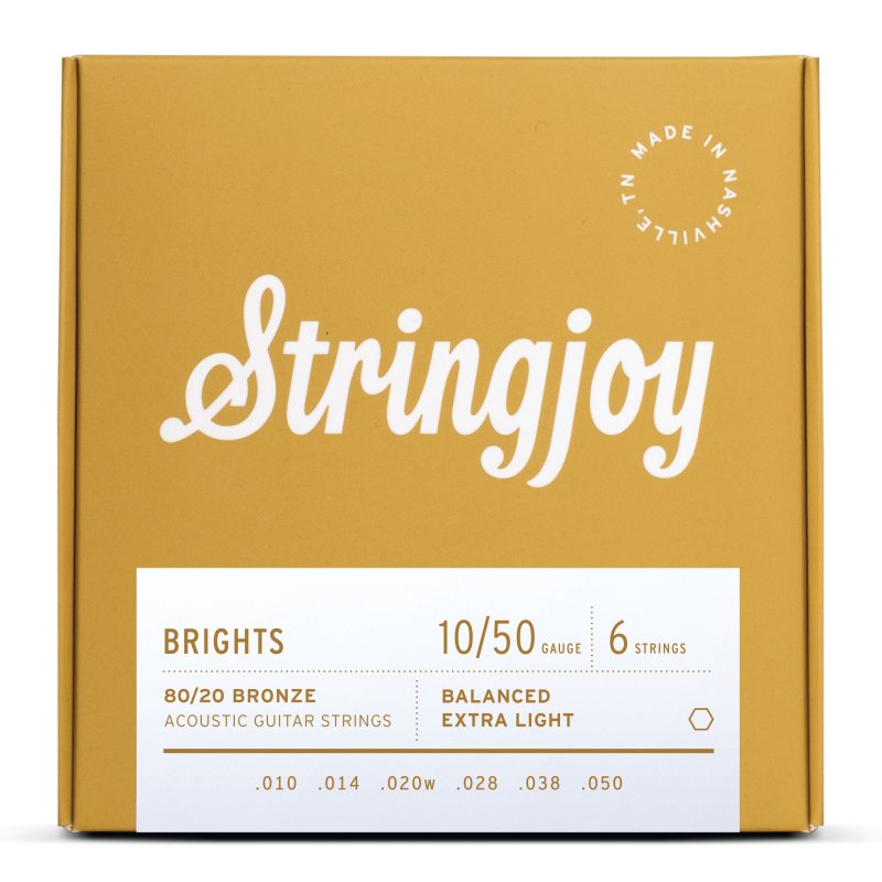 Stringjoy - Extra Light Gauge (10-50) 80/20 Bronze Acoustic Guitar Strings
