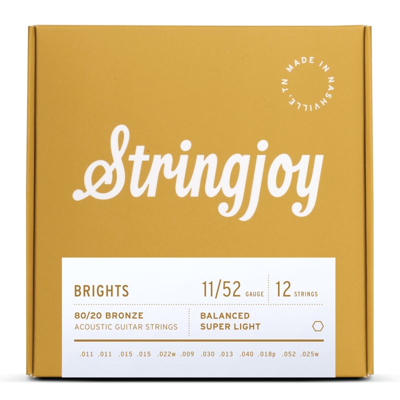 Stringjoy - 12 String Super Light Gauge (11-52) 80/20 Bronze Acoustic Guitar Strings
