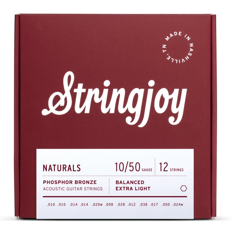 Stringjoy - 12 String Extra Light Gauge (10-50) Phosphor Bronze Acoustic Guitar Strings
