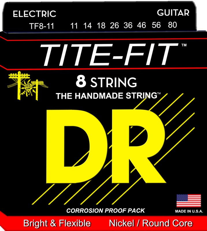 DR Handmade Strings - Tite-fit 8-string Electric Guitar Strings, Extra Heavy (11-80)