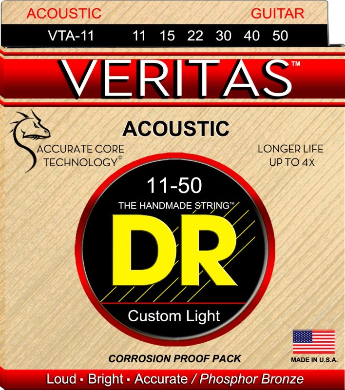 DR Handmade Strings - Veritas Acoustic Guitar Strings, Custom Light (11-50)