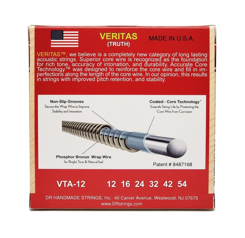 DR Handmade Strings - Veritas Acoustic Guitar Strings, Light (12-54) (3 Pack)