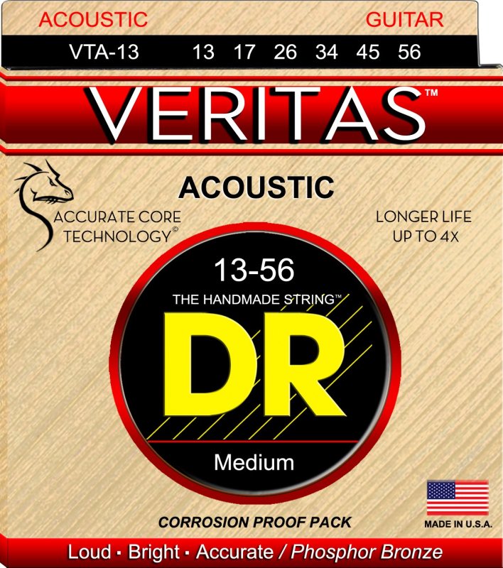 DR Handmade Strings - Veritas Acoustic Guitar Strings, Medium (13-56)
