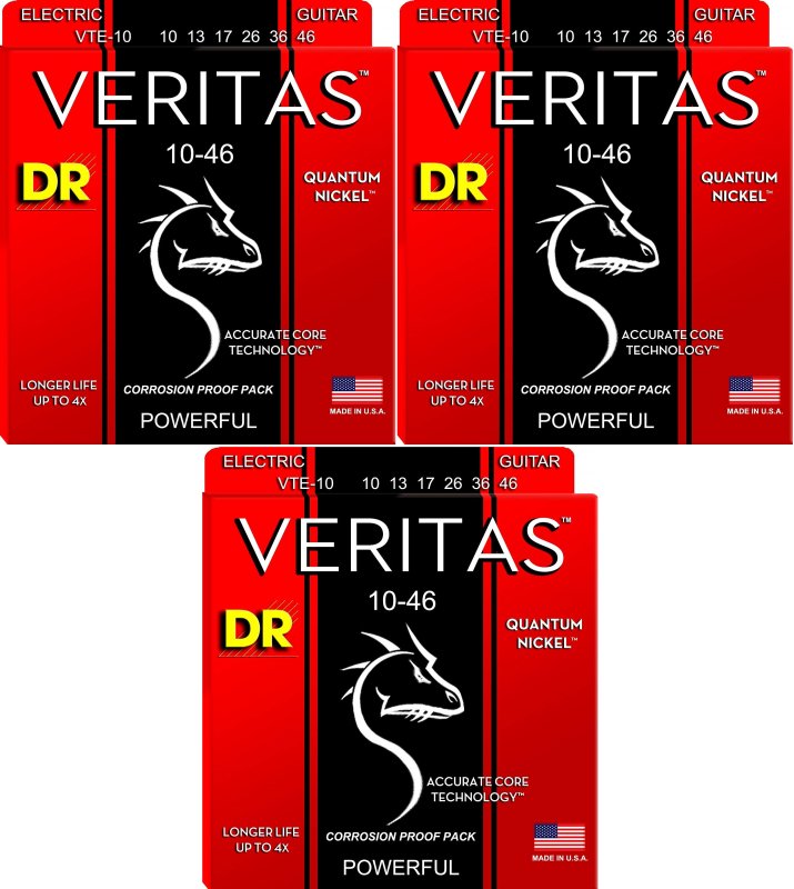 DR Handmade Strings - Veritas Electric Guitar String, Medium (10-46) (3 Pack)