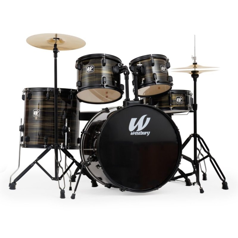 Westbury - 400 Series 5-Piece Studio Drumset With 20" Bass Drum & Throne, Black Woodgrain