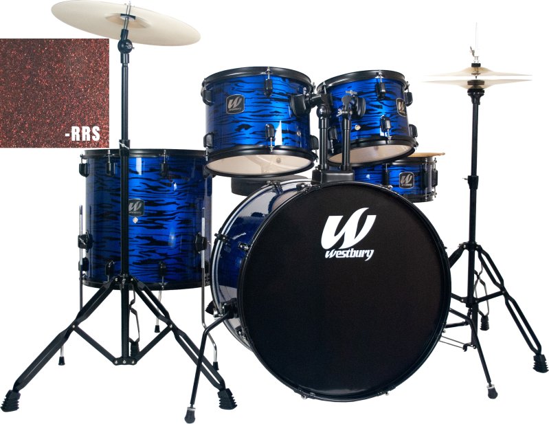Westbury - 400 Series 5-Piece Studio Drumset With 20" Bass Drum & Throne, Ruby Red Sparkle