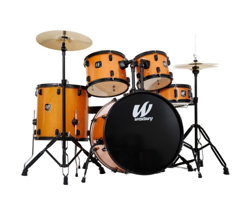 Westbury - 400 Series 5-Piece Stage Drumset With 22" Bass Drum & Throne, Tangerine Sparkle
