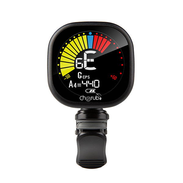 Cherub - Rechargeable Clip-On Chromatic Tuner For Guitar, Bass, Ukulele & Baritone, Black