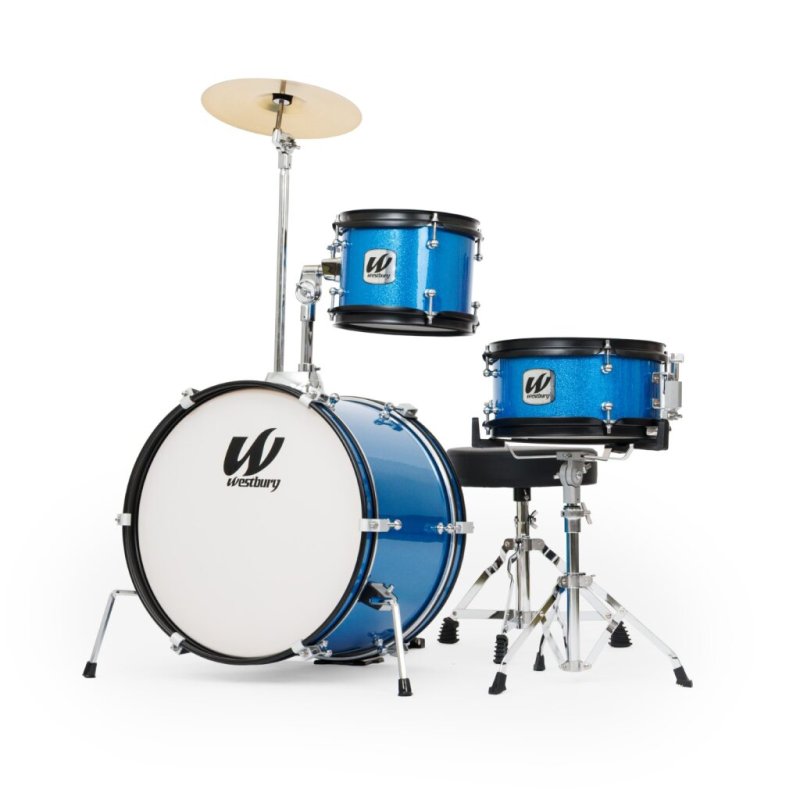 Westbury - 3-Piece Junior Drum Set Complete With Throne, Blue Sparkle Finish