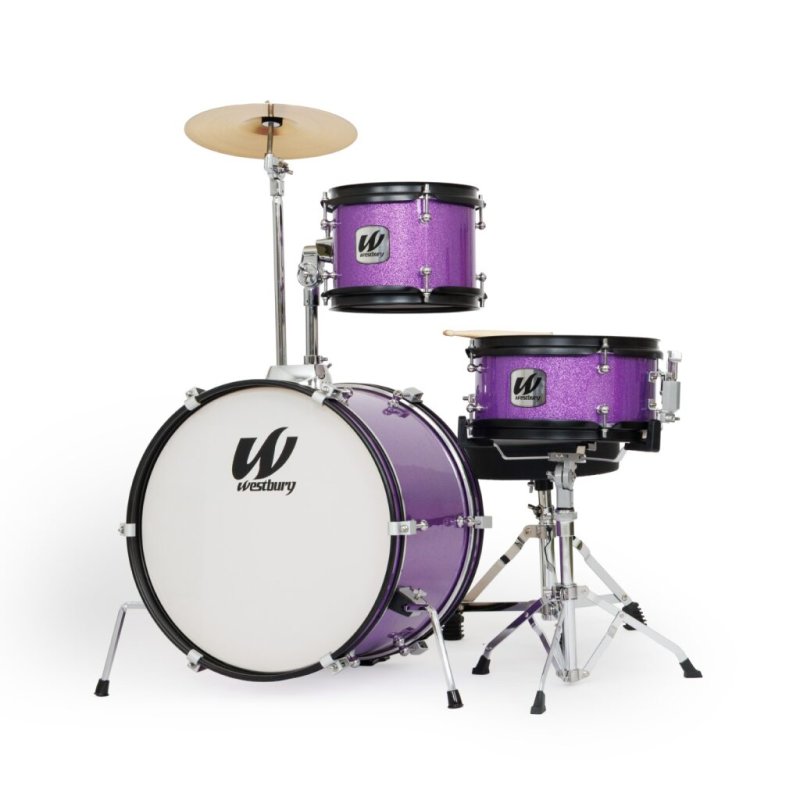 Westbury - 3-Piece Junior Drum Set Complete With Throne, Purple Sparkle Finish