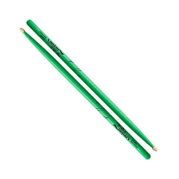 Zildjian - 5A Acorn Tip Hickory Drumsticks, Neon Green