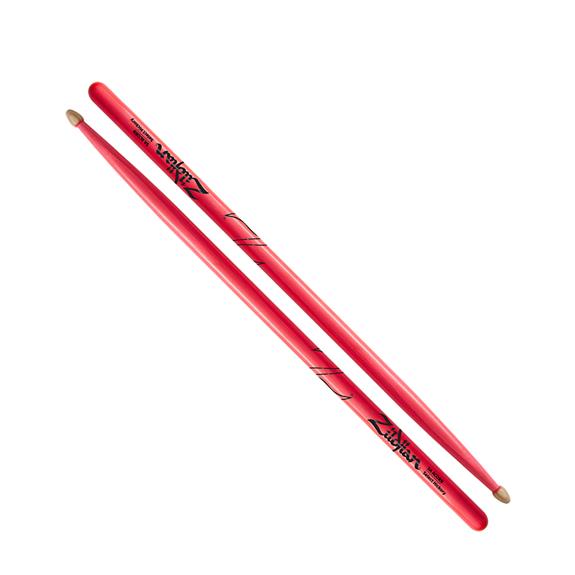 Zildjian - 5A Acorn Tip Hickory Drumsticks, Neon Pink
