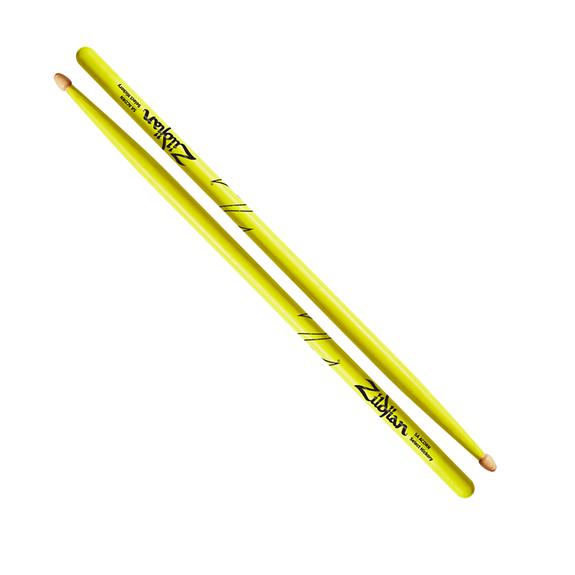 Zildjian - 5A Acorn Tip Hickory Drumsticks, Neon Yellow