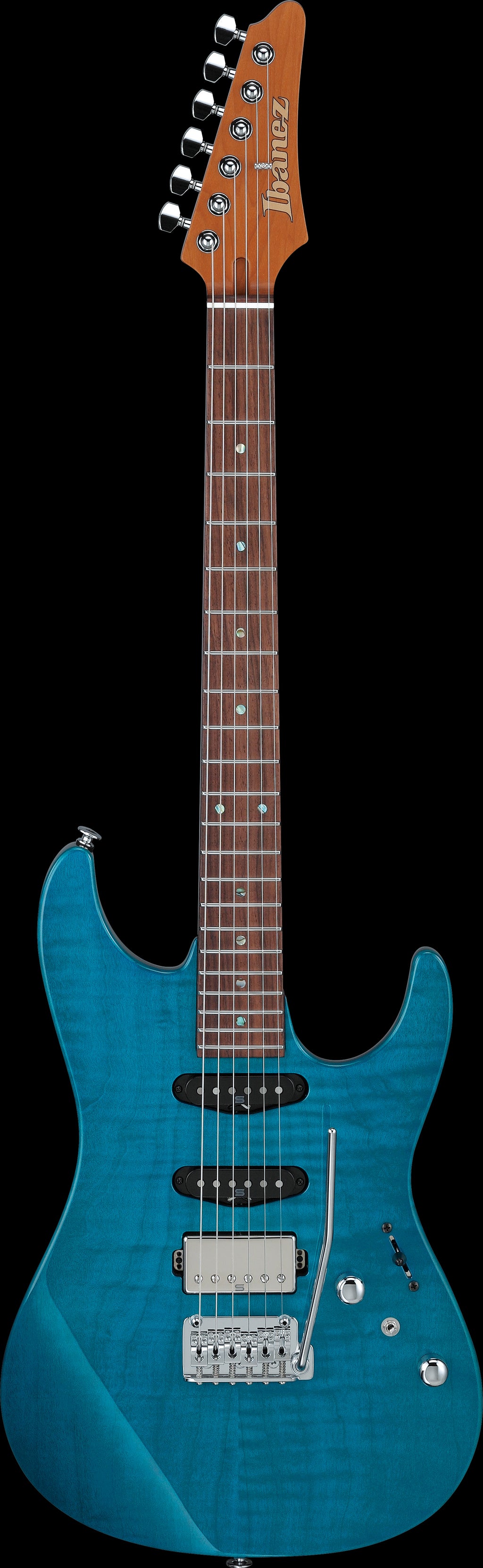 Ibanez Electric Guitar - Martin Miller Signature 6str Electric Guitar w/Case - Transparent Aqua Blue - MMN1TAB