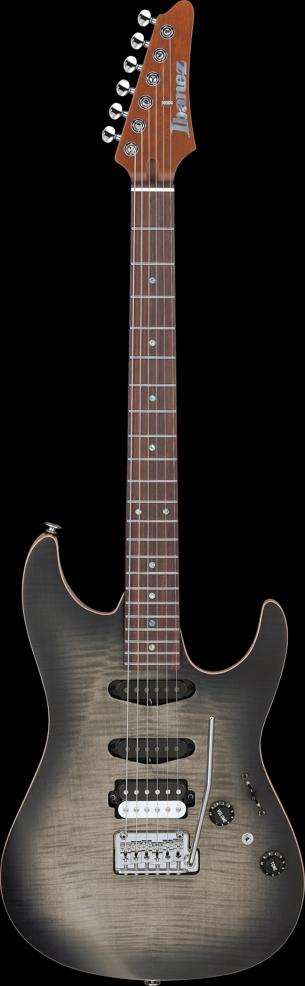 Ibanez Electric Guitar - Tom Quayle Signature 6str Electric Guitar w/Case - Charcol Black Burst Flat - TQM2CUF