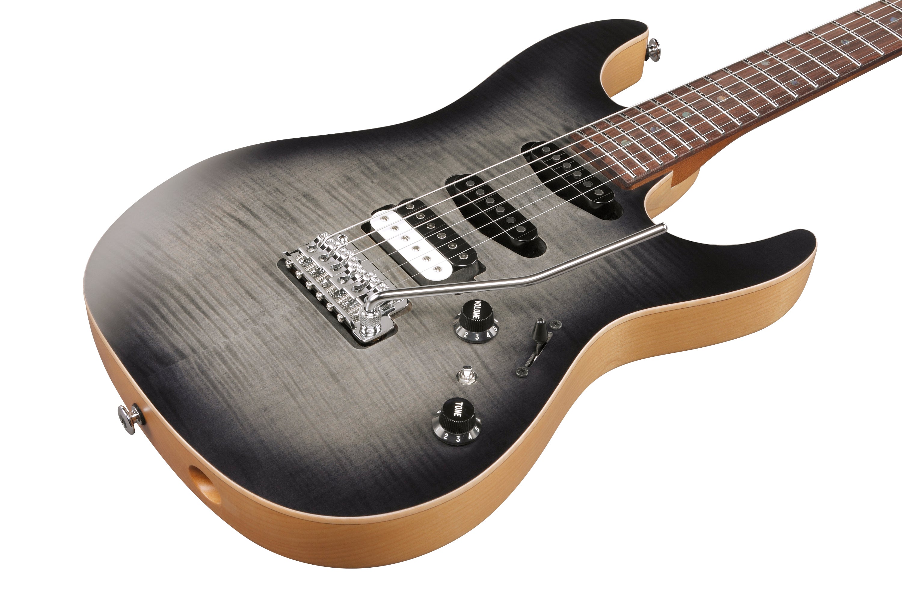 Ibanez Electric Guitar - Tom Quayle Signature 6str Electric Guitar w/Case - Charcol Black Burst Flat - TQM2CUF