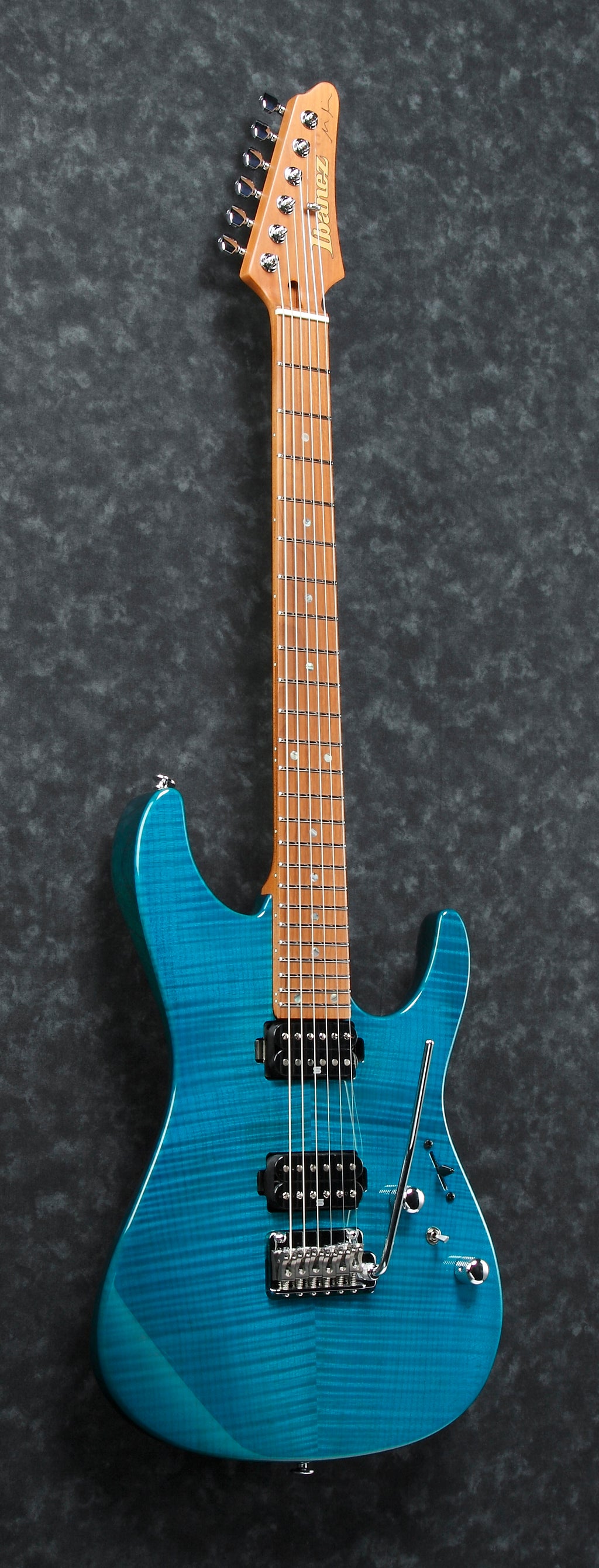 Ibanez Electric Guitar - Martin Miller Signature 6str Electric Guitar w/Case - Transparent Aqua Blue - MM1TAB