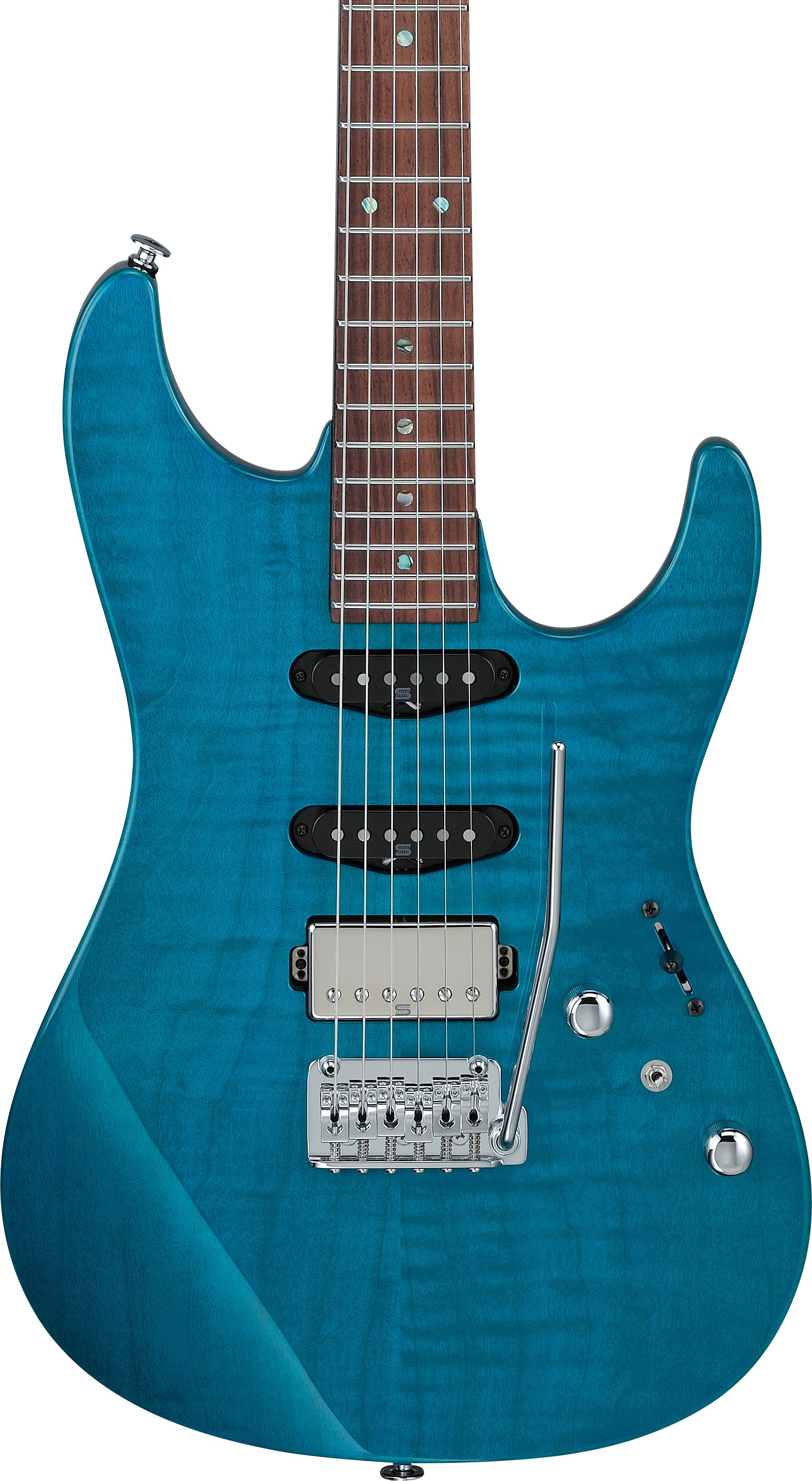 Ibanez Electric Guitar - Martin Miller Signature 6str Electric Guitar w/Case - Transparent Aqua Blue - MMN1TAB